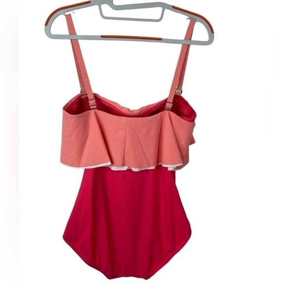 Contours by Coco Reef Women's Agate Ruffle Bandeau ONE Piece, Hibiscus Sz 12/36D - Picture 6 of 16